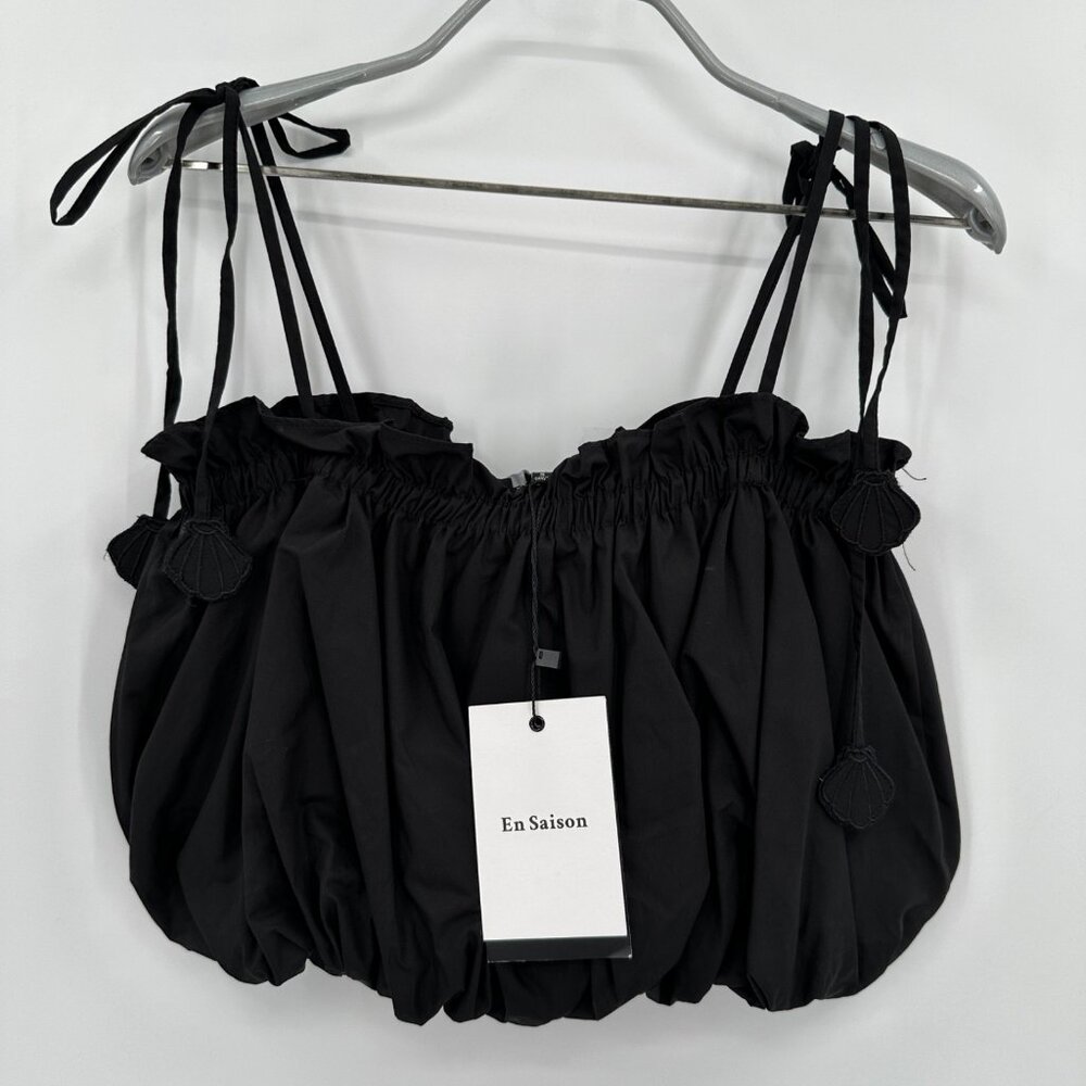 En Saison Black Nicollete Top size S Small Bubble Crop Top Seashell Tie Straps